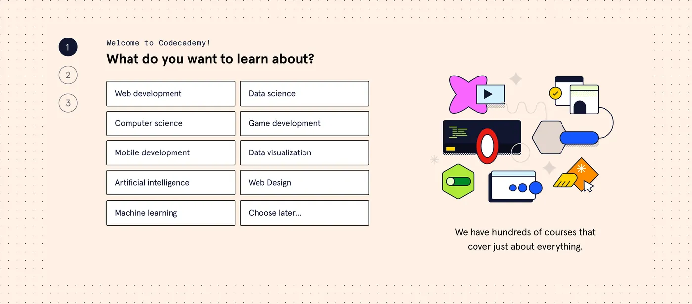 Quiz step 1: What do you want to learn about?